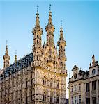 Leuven Stadhuis (City Hall) and Flemish buildings on Grote Markt, Leuven, Flemish Brabant, Flanders, Belgium