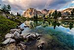 Limedes lake, Lagazuoi mount, Falzarego Pass, Dolomites, Veneto, Italy. Limedes lake