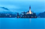 Europe, Slovenia, Upper Carniola. The lake of Bled with the Assumption of Mary Pilgrimage Church