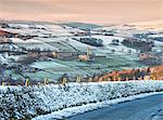 England, Calderdale. Luddenden village and mills in winter.