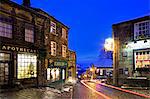 England, West Yorkshire, Haworth. The village in winter at dusk.