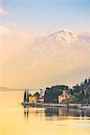 Lake Como, Lombardy, Italy. Winter sunset on the lake.