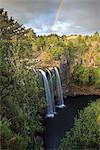 New Zealand, Northland, Whangarei. A rainbow over Whangarei Falls.