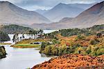 Scotland, Glen Affric. Person enjoying the view towards Loch Affric and mountains of Kintail. MR.