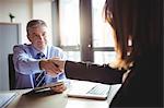 Businessman shaking hands with colleague in office