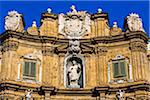 Top of West building at Piazza Vigliena (Quattro Canti) on Corso Vittorio Emanuele in the historic center of Palermo in Sicily, Italy