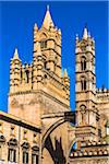 Intricate towers on the rooftop of the Palermo Cathedral in historic Palermo in Sicily, Italy