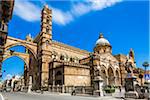 Street scene with the historic Palermo Cathedral in Palermo in Sicily, Italy