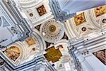 The magnificent white ceiling of the Church of San Martino in the historic town of Erice in Province of Trapani in Sicily, Italy