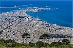 Aerial view of the compacted buildings in the city of Trapani along the coastline of the Tyrrhenian Sea in Sicily, Italy