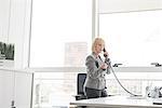 Mature businesswoman talking on office landline