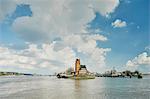 Watchtower lighthouse on river Elbe peninsula, Hamburg, Germany