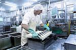 Male worker working in organic tofu production factory