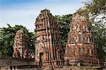 Khmer style prangs (stupas) (chedis) at Wat Mahathat, Ayutthaya, UNESCO World Heritage Site, Thailand, Southeast Asia, Asia