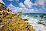 The waves of the Caribbean Sea crashing on the cliffs, Half Moon Bay, Antigua and Barbuda, Leeward Islands, West Indies, Caribbean, Central America