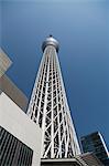 Looking up at Tokyo Skytree tower, Tokyo, Japan, Asia