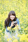 Attractive young Japanese woman in a rapeseed field