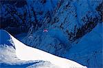 Europe, France, Haute Savoie, Rhone Alps, Chamonix, Paragliders on Vallee Blanche