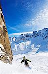 Europe, France, Haute Savoie, Rhone Alps, Chamonix, skier on the Vallee Blanche off piste