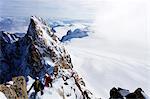 Europe, Switzerland, Valais, Swiss French border, Aiguille du Tour 3540m, climbers on summit ridge