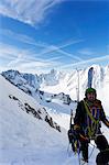 Europe, France, Haute Savoie, Rhone Alps, Chamonix, climber on  Aiguille de Argentiere