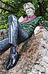 The Oscar Wilde Memorial In Merrion Square, by the artist/sculptor Danny Osborne, comprises black granite, white quartz, blue pearl granite, green nephrite jade, white jade and pink thulite stone. Merrion Square, Dublin 2, Ireland.
