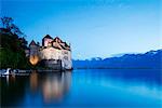 Europe, Switzerland, Vaud, Montreux, Chateaux de Chillon, Lake Geneva (Lac Leman)