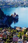 Europe, Switzerland, Vaud, Montreux, Chateaux de Chillon, Lake Geneva (Lac Leman)