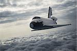 Space Shuttle Landing Over The Clouds. 3D Illustration.