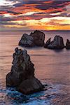 Rocks on sunset Arnia Beach (Spain, Atlantic Ocean).