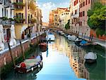 Canal of Venice and boats, Italy