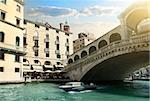 Rialto bridge and ship in Venice, Italy
