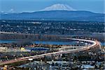 Glenn L  Jackson Memorial Bridge I-205 freeway over Columbvia River between Oregon and Washington state during evening blue hour