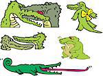 Set of comic gators and amusing crocodiles. Vector illustrations.