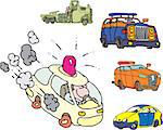 Set of comic non-brand emergency service cars. Vector illustrations.