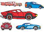 Set of comic non-brand sport and luxury cars. Vector illustrations.