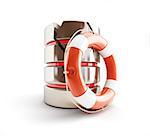 database is damaged, life buoy 3d Illustrations on a white background