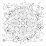 Hand drawn tangled flowers and mandala in the circle. Image for adult coloring books,  decorate plates, porcelain, ceramics, crockery. eps 10