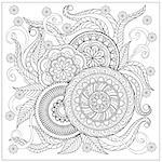 Hand drawn image with doodle flowers and mandalas for adult coloring pages, books, embroidery,  decorate t-shirts, dresses, bags, tunics.  eps 10.