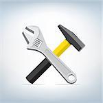 The wrench and hammer icon on light mesh background, settings symbol