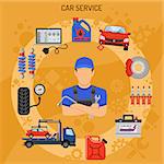 Car Service and Assistance Concept with Flat Icons Mechanic and Tools. Vector illustration.