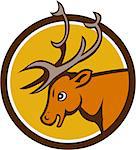 Illustration of a stag deer buck head viewed from the side set inside circle  on isolated background done in cartoon style.