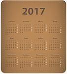 Calendar for 2017 year in French on leather background. Vector illustration