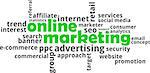 A word cloud of online marketing related items