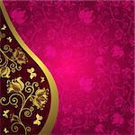 Vintage gold-purple frame with translucent flowers (vector EPS 10)