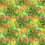 Seamless Background with Tile Floral Pattern, Symbolic Flowers and Leafs and Abstract Ornament. Eps10, Contains Transparencies. Vector
