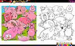 Cartoon Illustration of Pig Farm Animal Characters Coloring Book Activity