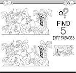 Black and White Cartoon Illustration of Finding Differences Educational Activity Task for Preschool Children with Wild Animal Characters for Coloring Book