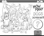 Black and White Cartoon Illustration of Educational Counting Activity Task for Children with Purebred Dog Characters Coloring Book