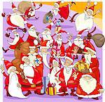 Cartoon Illustration of Santa Claus Characters Big Group on Christmas Time